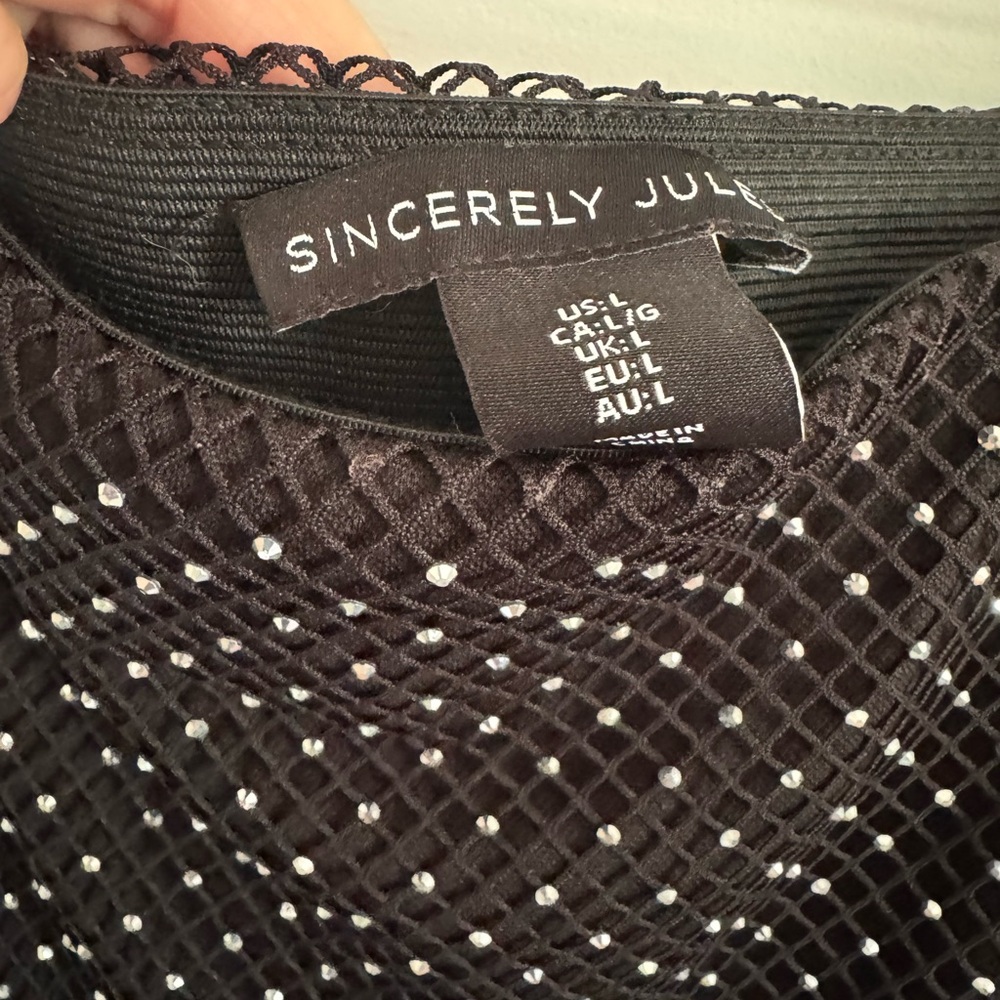 Sincerely Jules Rhinestone Mesh Black Skirt size Large mini skirt bling clubbing - Picture 3 of 7